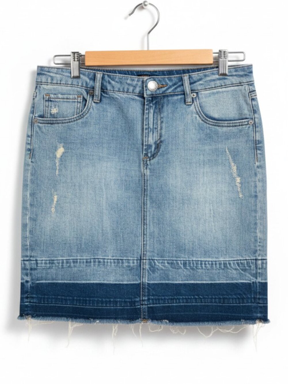 Kut from the Kloth Rosie Pencil Skirt Denim Jean Size 10 Distressed Raw Hem